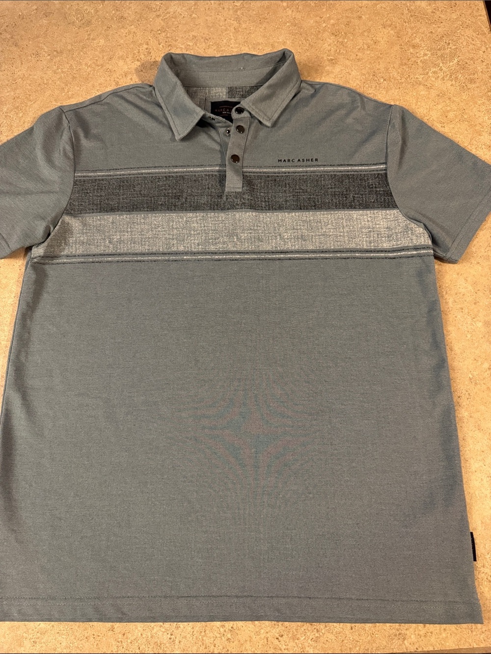 Marc Asher Men's Heather Gray Short-Sleeve Polo with Chest Stripe